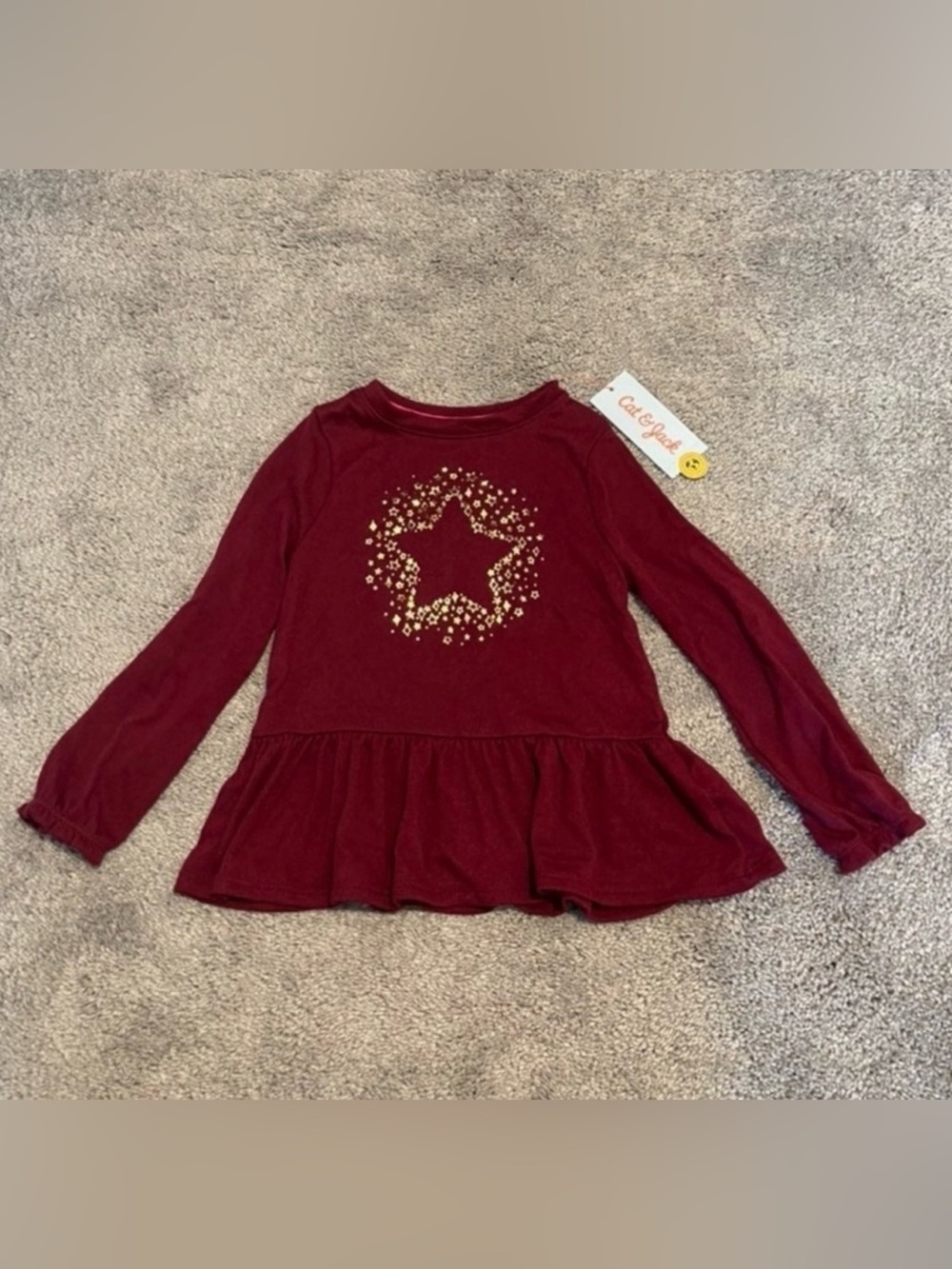 NWT Cat & Jack Star Peplum Long Sleeve Holiday Shirt 3T